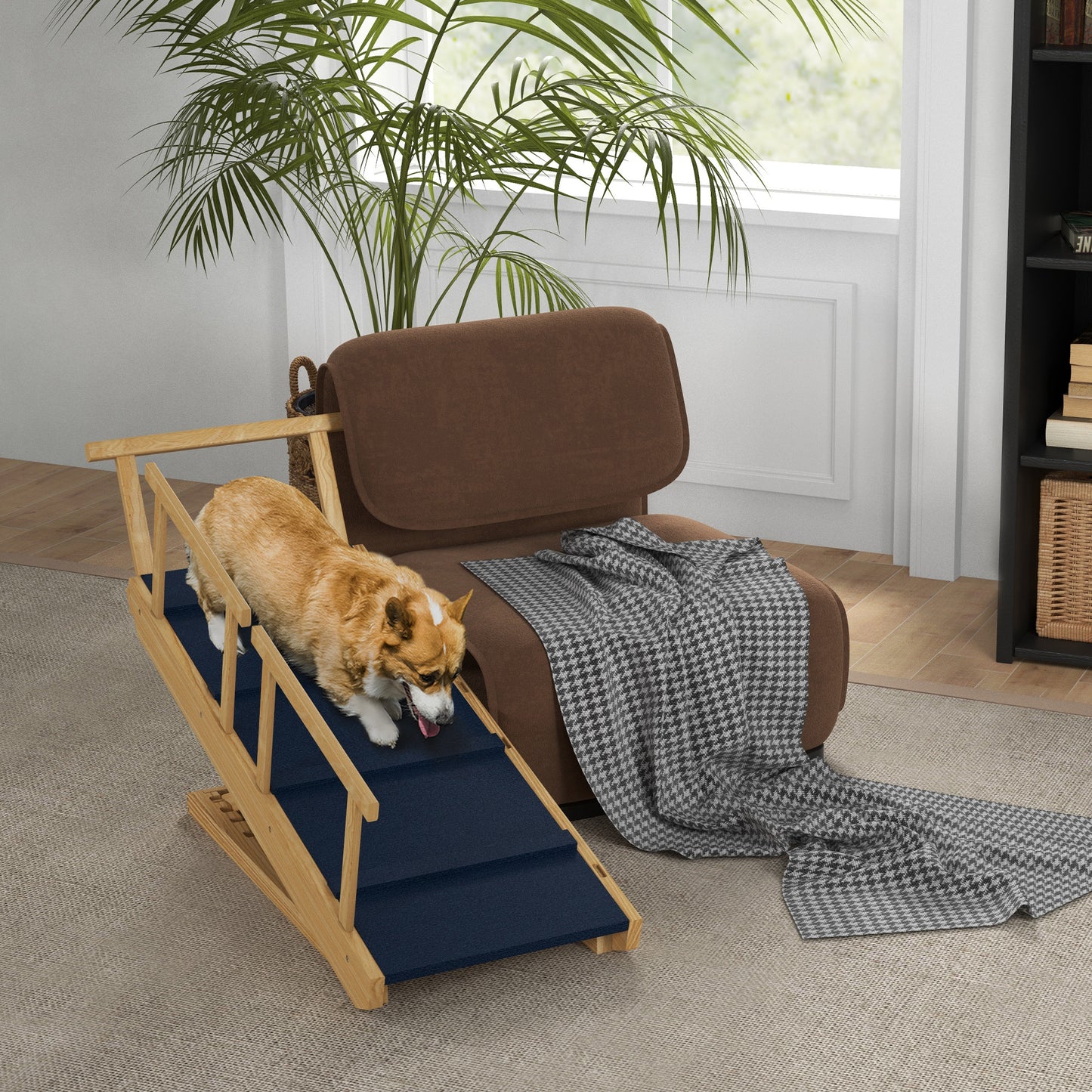 Adjustable Dog Stairs Foldable Dog Steps with Non-slip Mat for Small to Large Dogs for High Bed Sofa Couch