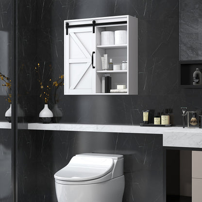 Bathroom Medicine Cabinet, Wall Cabinet with Sliding Door and Adjustable Shelf, 22.8" x 7.8" x 24.4", White