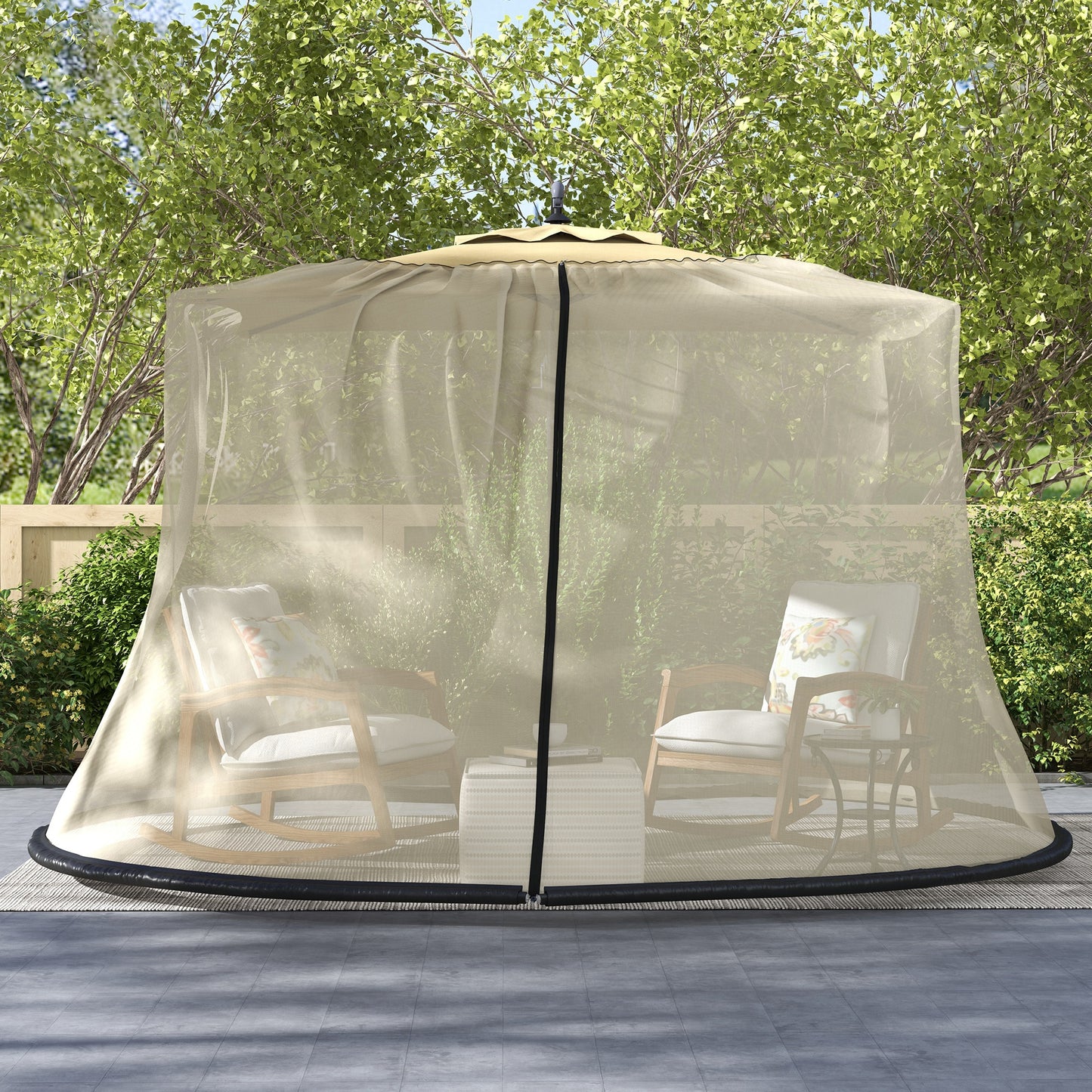7.5FT Umbrella Table Screen Mosquito Bug Net, Garden Large Umbrella Cover Netting with Zippered Door, Beige