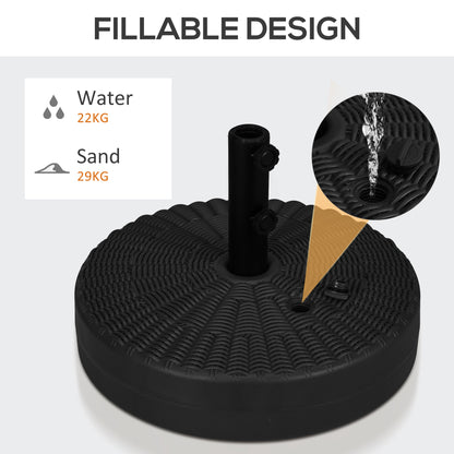 Umbrella Base, Heavy Duty Fillable Base Holder with Steel Pole, Round Parasol Stand for Patio, Outdoor, Backyard, Black
