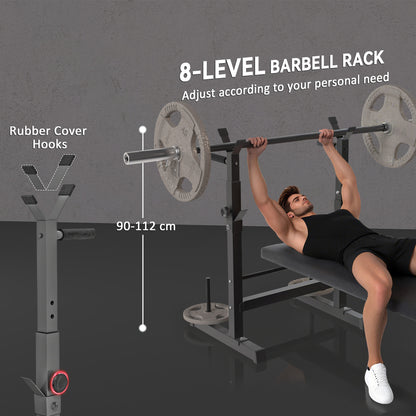 Soozier Adjustable Weight Bench, Foldable Bench Press with Barbell Rack and Dip Station for Home Gym, Strength Training Multiuse Workout Bench, Black and Grey