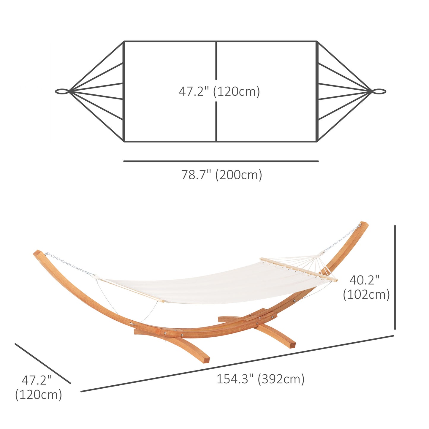13' Patio Hammock with Stand, Outdoor Arch Wooden Hammock Bed, Camping Hammock with Straps and Hooks, White