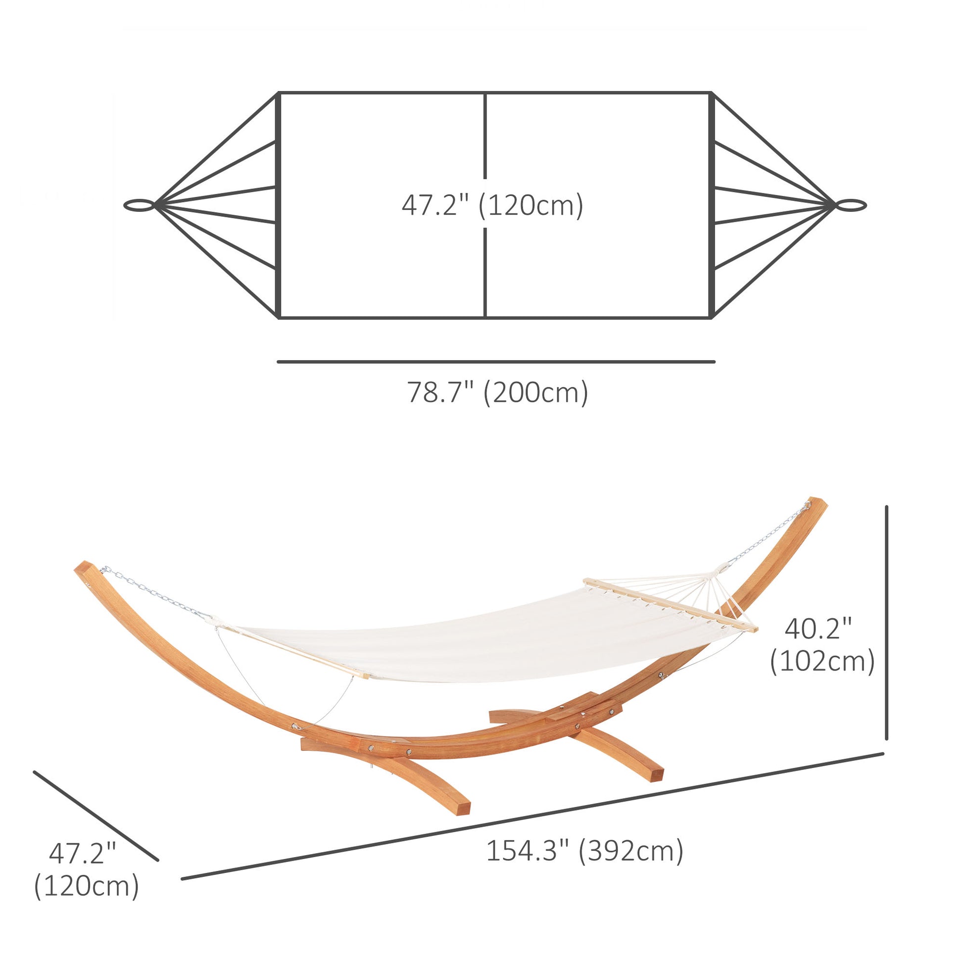 13' Patio Hammock with Stand, Outdoor Arch Wooden Hammock Bed, Camping Hammock with Straps and Hooks, White