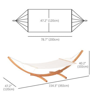 13' Patio Hammock with Stand, Outdoor Arch Wooden Hammock Bed, Camping Hammock with Straps and Hooks, White