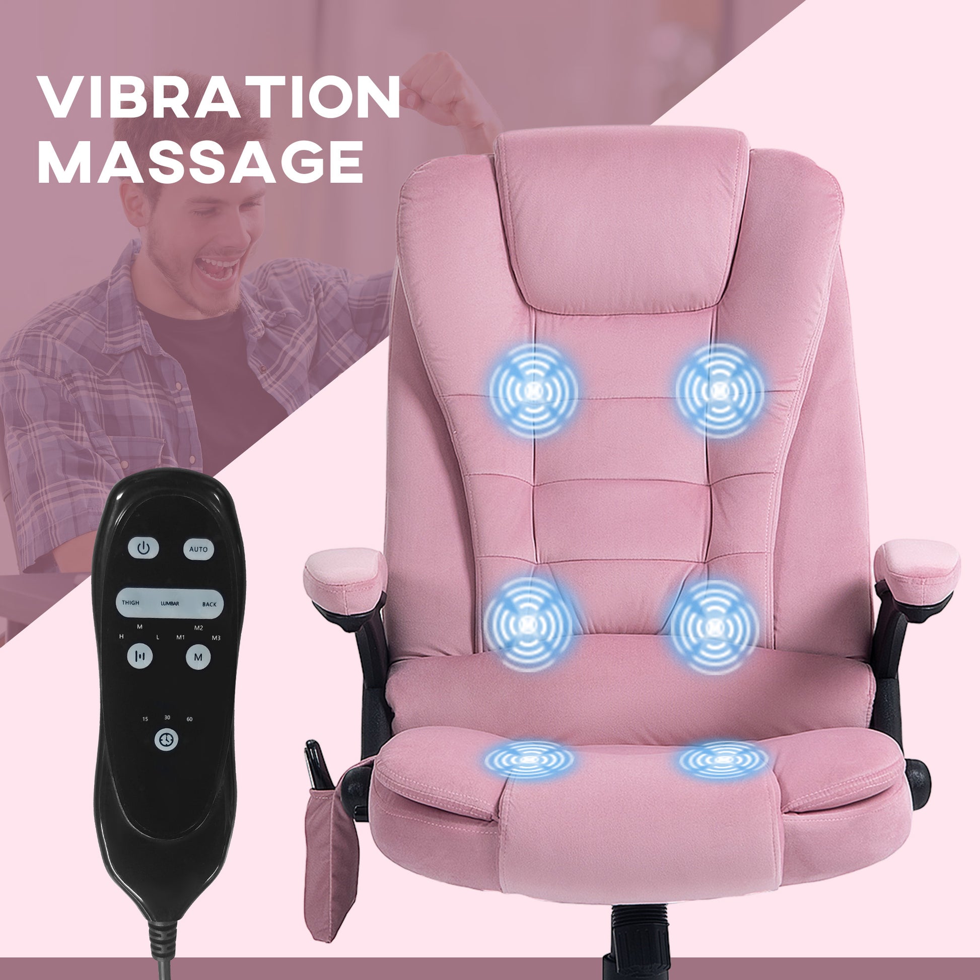 Reclining Massage Office Chair, Executive Office Chair with High Back, Swivel Wheels, Pink