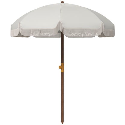 6.2' Beach Umbrella for Travel, Vent, Ruffles, Carry Bag, Portable Outdoor Umbrella for Garden, Light Grey