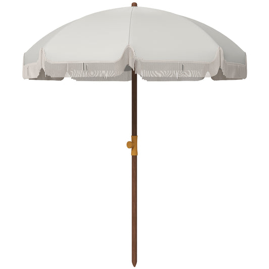 6.2' Beach Umbrella for Travel, Vent, Ruffles, Carry Bag, Portable Outdoor Umbrella for Garden, Light Grey