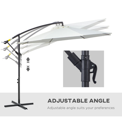 9.7ft Offset Patio UmbrellaCantilever Parasol with Crank Handle, 8 Ribs and Cross Base for Outdoor, Sun Shade, Cream