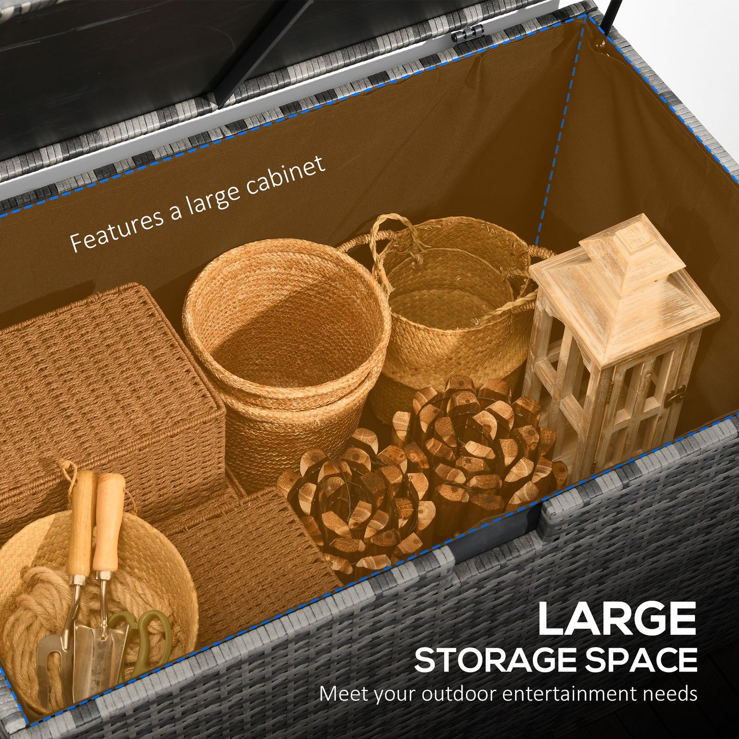 113 Gallon Outdoor Storage Box, Rattan Deck Box for Indoor, Patio Furniture Cushions, Grey