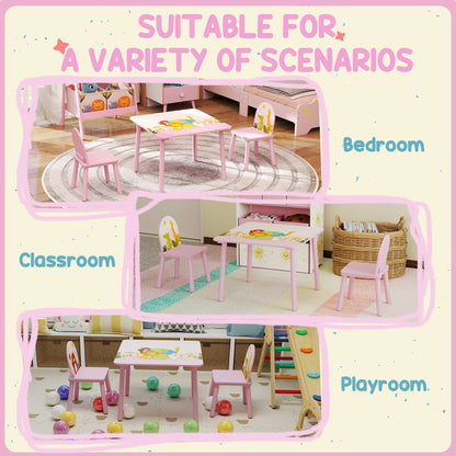 Qaba Kids Table and Chair Set, Toddler Table and 2 Chairs Set for Art, Craft, Reading, Learning, Pink