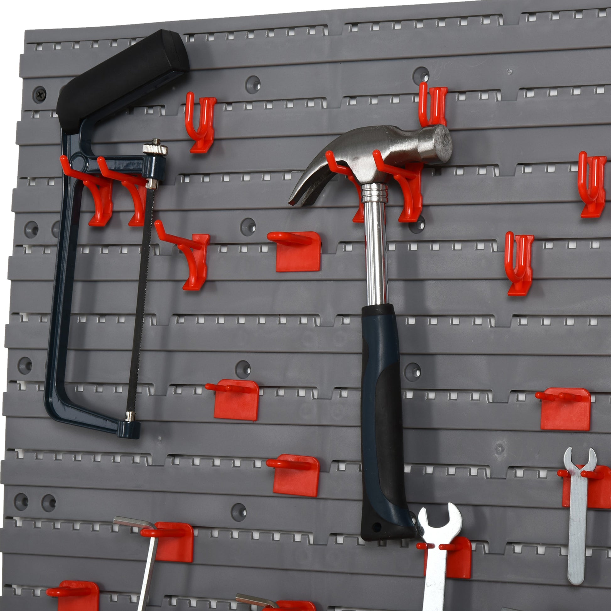 54 Piece Plastic Pegboard Panels, Peg Board with Accessories, Shelf Tool Organizer, Wall Mounted DIY Garage Storage with 50 Hooks, Red
