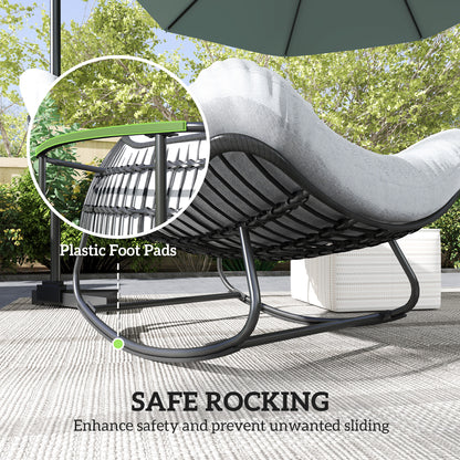 Oversized Rattan Patio Egg Chair, Outdoor Rocking Chair with Padded Cushion for Indoor, Porch, Grey