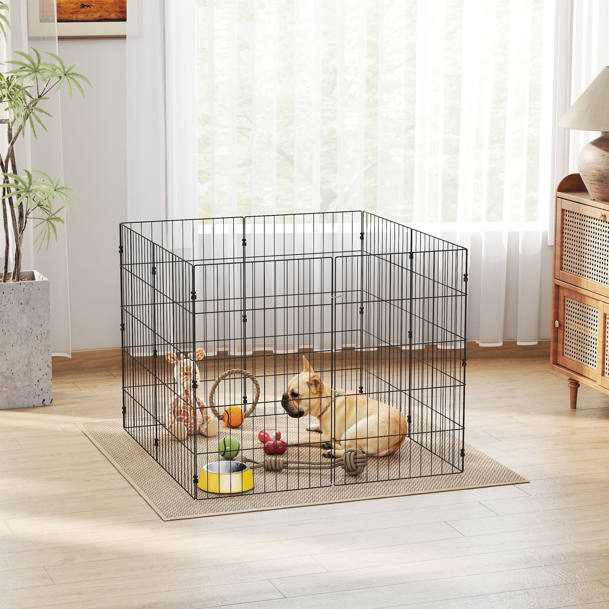 Foldable Metal Exercise Dog Playpen, Expandable Pet Fence for Small & Medium Dogs, 20" x 32", 8 Panels, Black