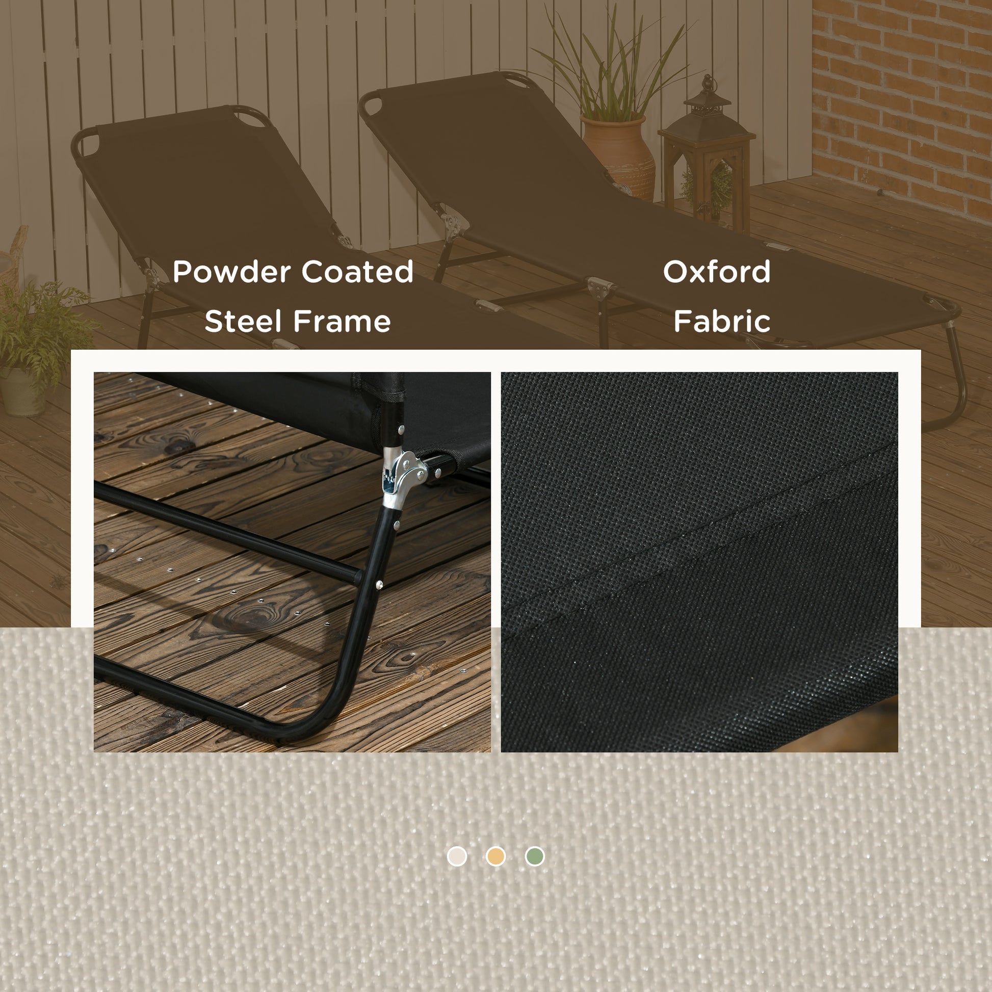 Set of 2 Folding Outdoor Lounge Chair, Sun Tanning Chairs with Reclining Back, Breathable Mesh for Beach Patio, Black