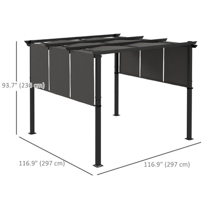 10' x 10' Metal Pergola, Outdoor Pergola with Retractable Canopy, for Garden, Patio, Backyard, Deck, Charcoal Grey