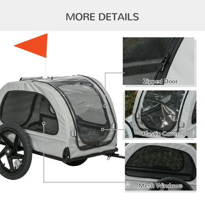 Aosom Dog Bike Trailer with Mesh Windows, Safety Leash, Safety Flag, Doors, for Small Medium Dogs Travel, Light Grey