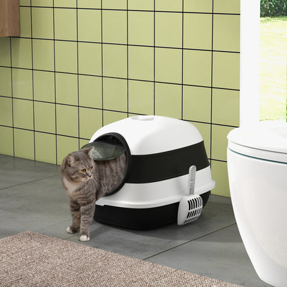 Cat Litter Box with Lid, Covered Litter Box w/ High Sides, Black