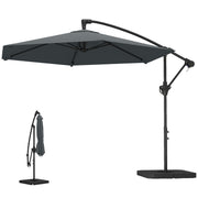 9.7 ft Offset Patio Umbrella with Water/Sand Fillable Weights, Garden Hanging Parasol with Locking Latch, Dark Grey