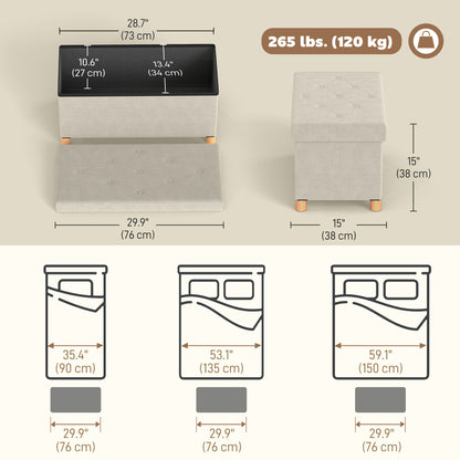 Storage Ottoman Bench, Velvet Upholstered Foldable Ottoman Footrest, Foot Stool with Wood Legs for Living Room, Bedroom
