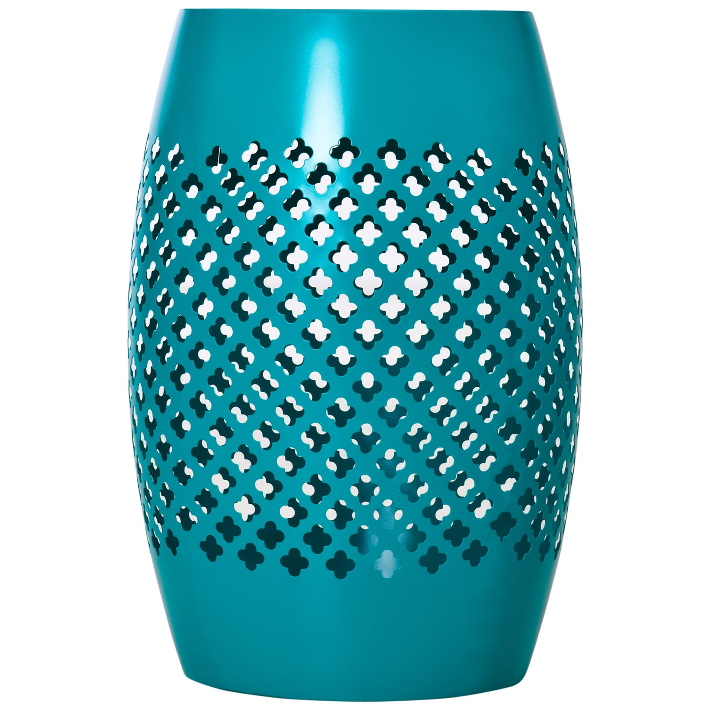 12" Steel Patio End Table, Round Hollow Drum Side Table, Accent Table for Indoor and Outdoor, Teal