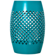 12" Steel Patio End Table, Round Hollow Drum Side Table, Accent Table for Indoor and Outdoor, Teal