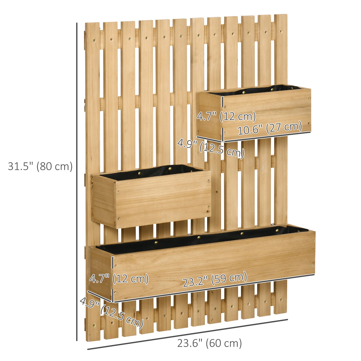 3 Box Raised Garden Bed with Trellis, Wall-Mounted Wood Planter Box Set with Drainage Hole for Flowers, Climbing Plants