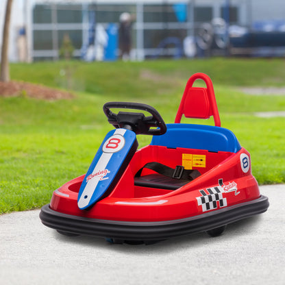 Aosom Kids Bumper Car, 6V 360° Rotation Electric Ride on Car, Twin Motors Battery Powered Toy with Music, Horn and Lights, Safety Belt, for Boys and Girls Aged 18-48 Months - Red