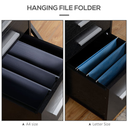 3 Drawer File Cabinet with Lock and Edged Top, Lockable Filing Cabinet on Wheels for Letter and A4 Size, Black