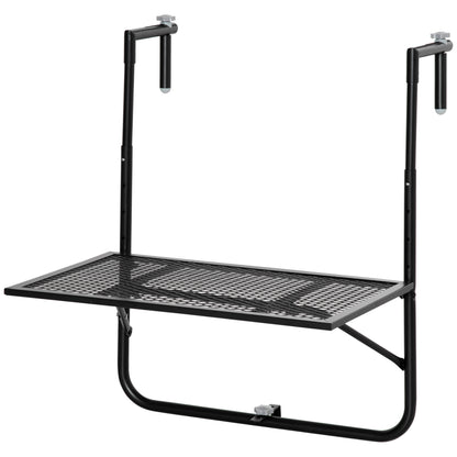 Balcony Hanging Table, Metal Wall Mount Desk, Adjustable Folding Balcony Deck Table for Patio and Garden, Black