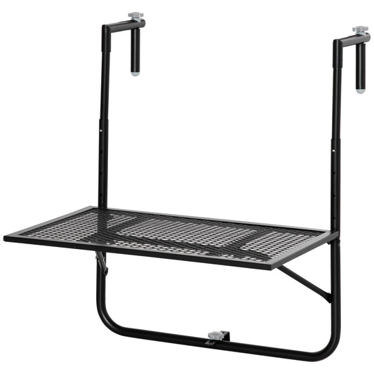 Balcony Hanging Table, Metal Wall Mount Desk, Adjustable Folding Balcony Deck Table for Patio and Garden, Black