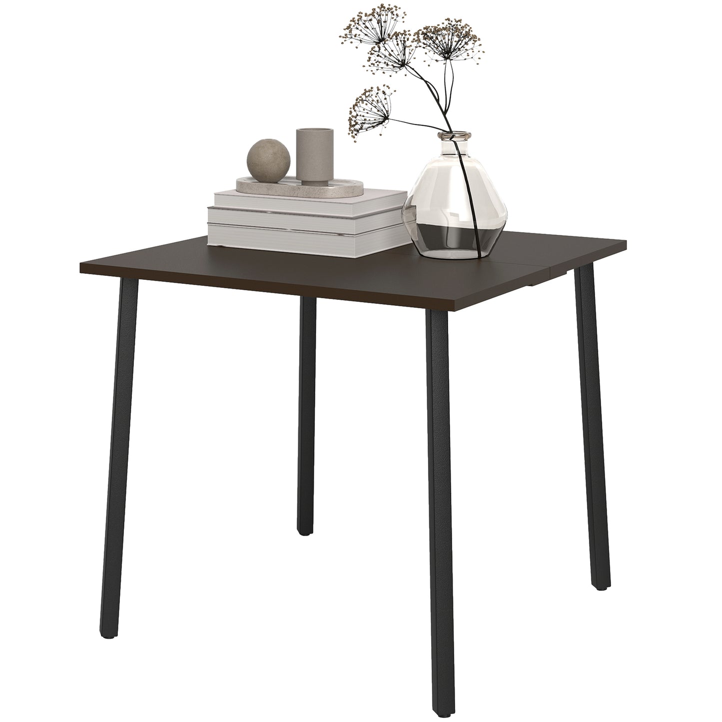 Patio Dining Table with Umbrella Hole for 4 People, Aluminium Legs, for Backyard Lawn Balcony, 31.5" x 31.5", Brown
