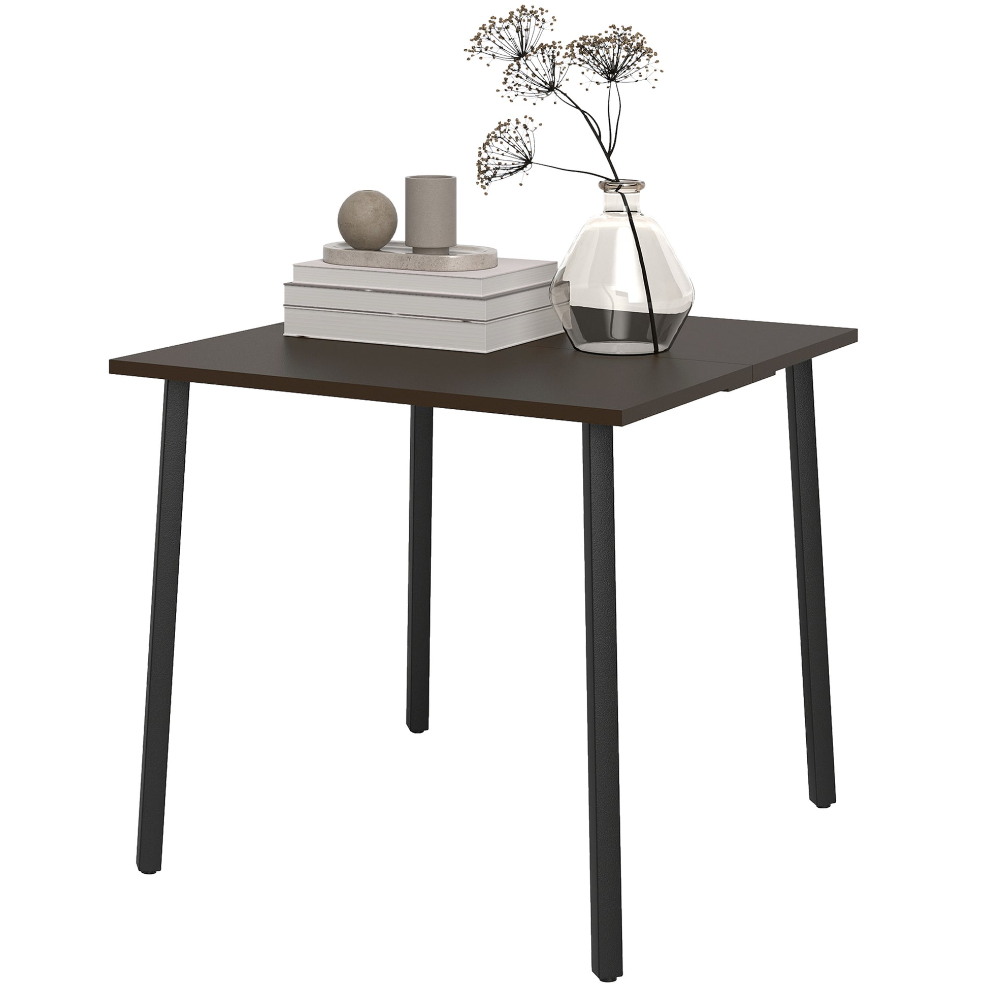 Patio Dining Table with Umbrella Hole for 4 People, Aluminium Legs, for Backyard Lawn Balcony, 31.5" x 31.5", Brown