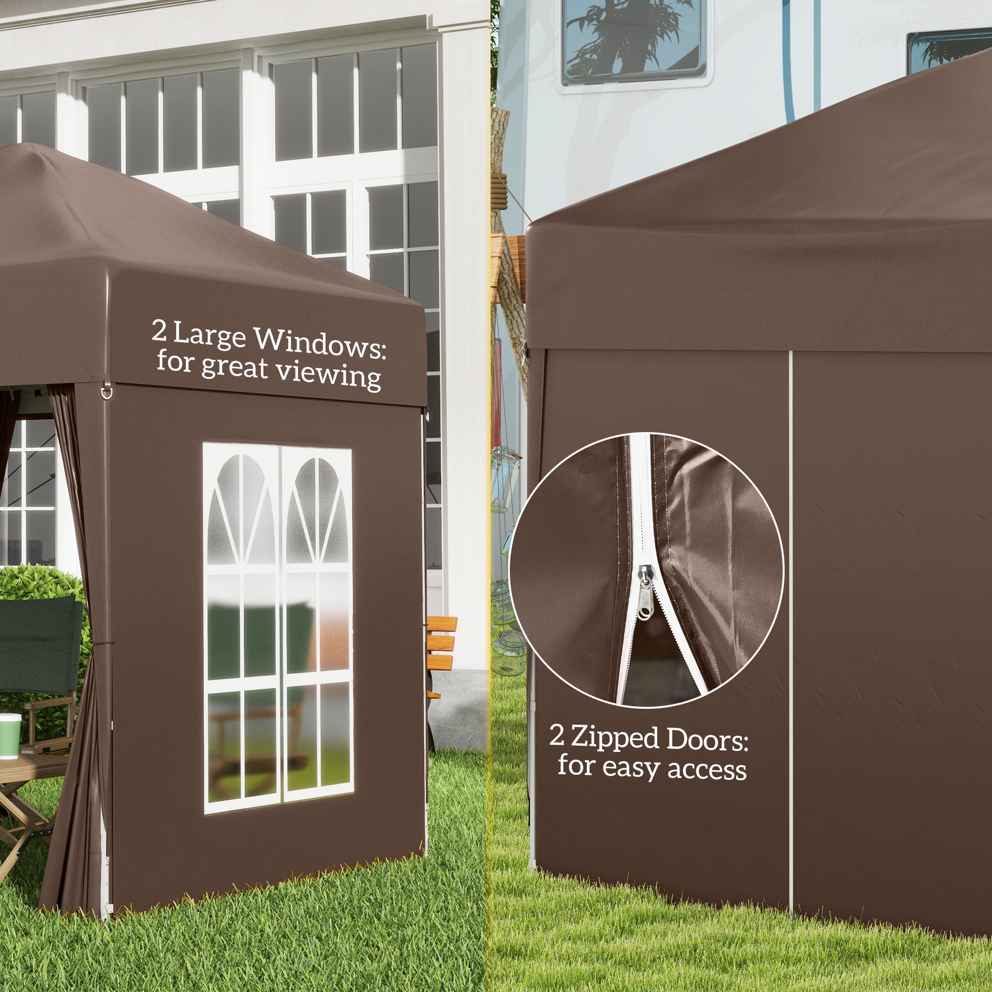 6.6'x6.6' Pop Up Canopy Tent with Sidewalls, Instant Sun Shelter Camping Gazebo with Carry Bag, Brown