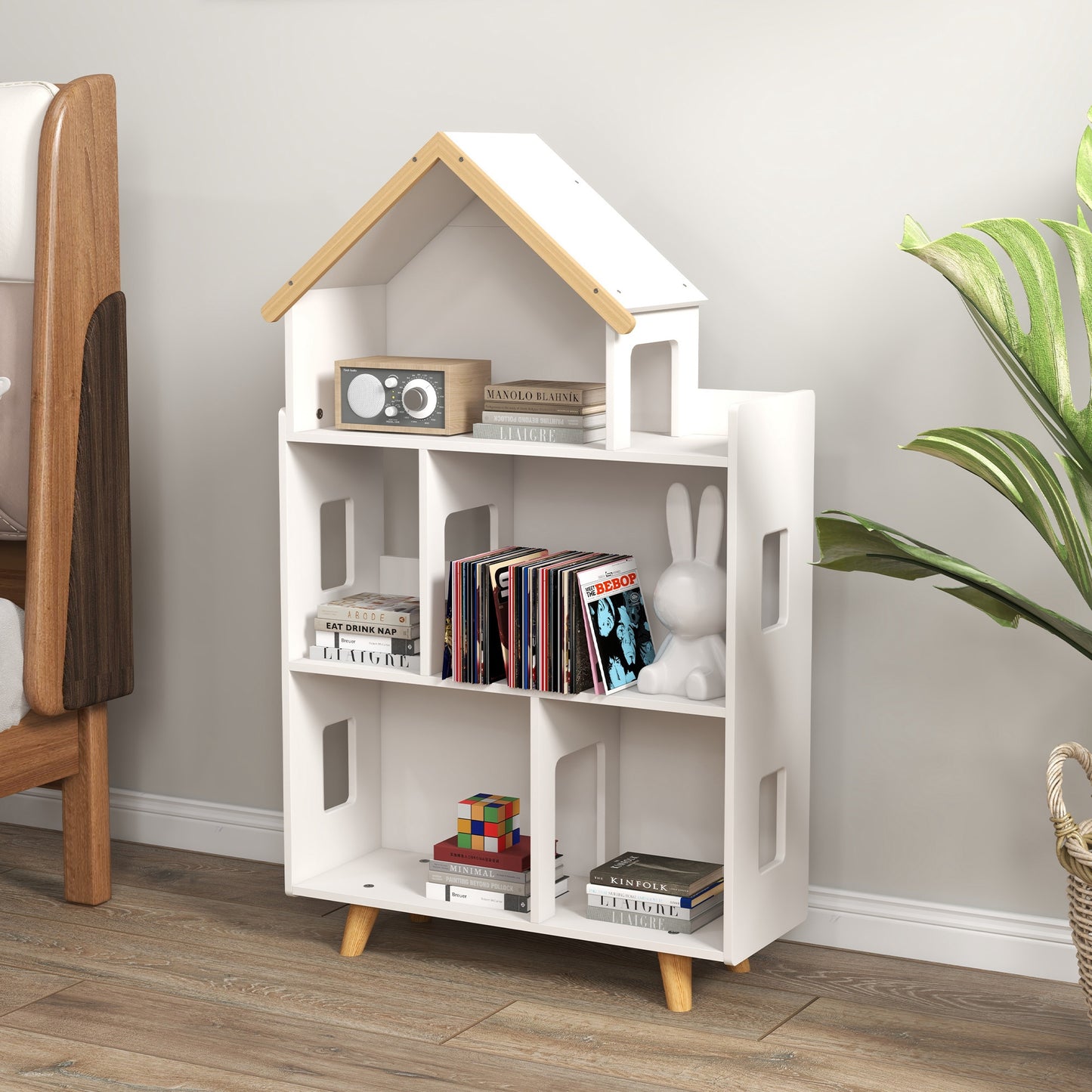 Qaba Toy Storage Organizer Cabinet, 3-Tier Kids Bookshelf for Playroom, Kids Room, Nursery, Kindergarten, White