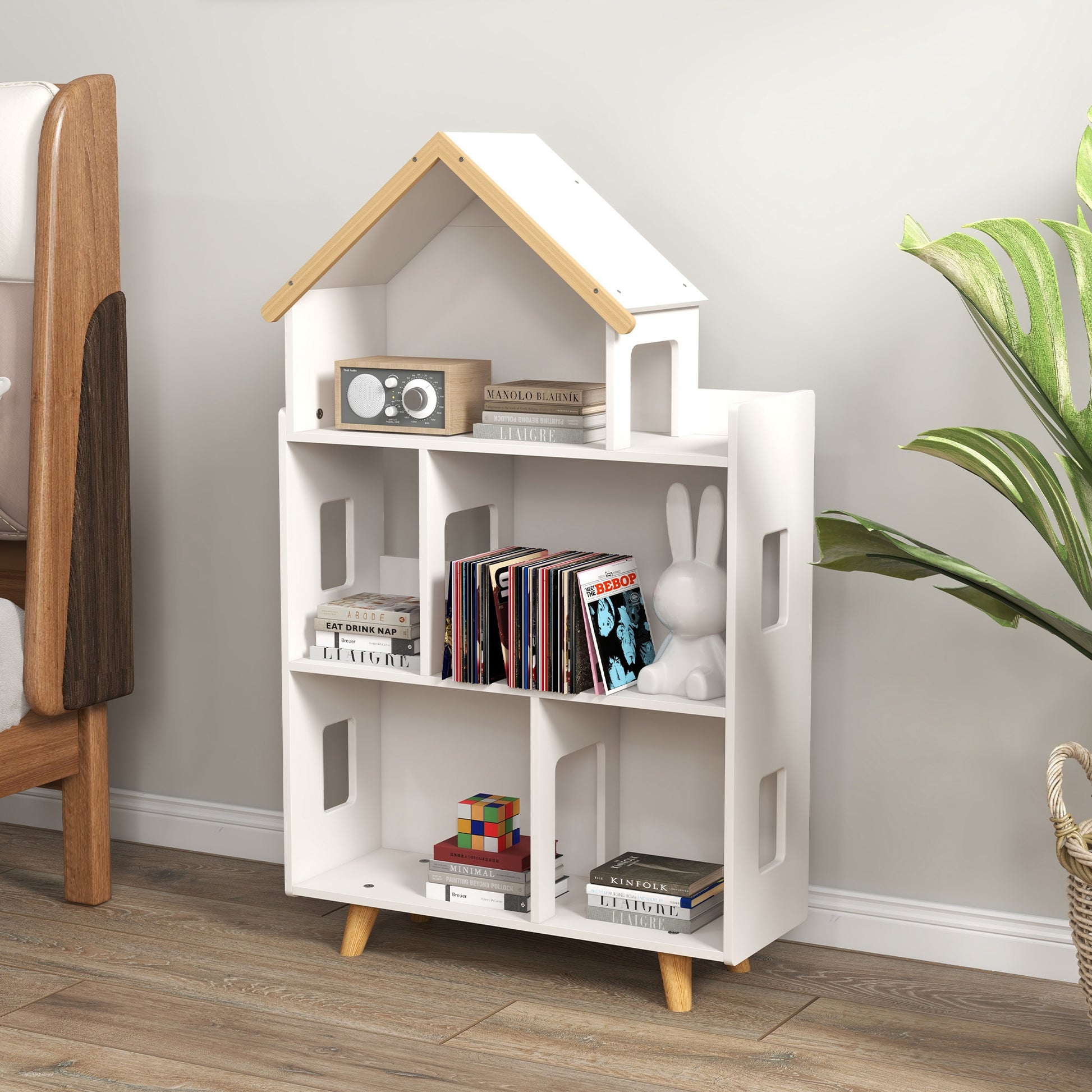 Qaba Toy Storage Organizer Cabinet, 3-Tier Kids Bookshelf for Playroom, Kids Room, Nursery, Kindergarten, White