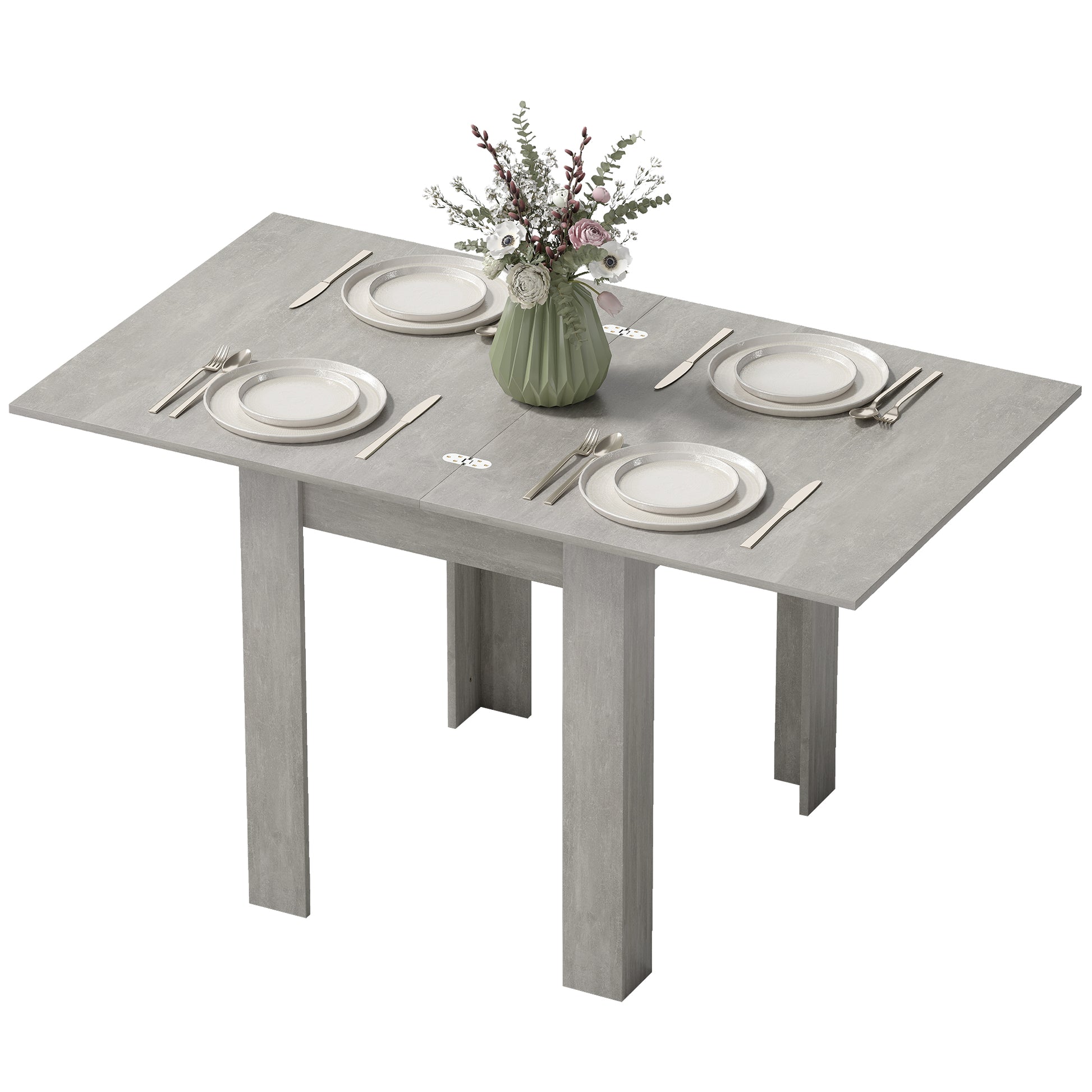 55" Extendable Dining Table for 4-6 Person, Kitchen Table with PU Handle and Felt Pads for Small Spaces, Grey