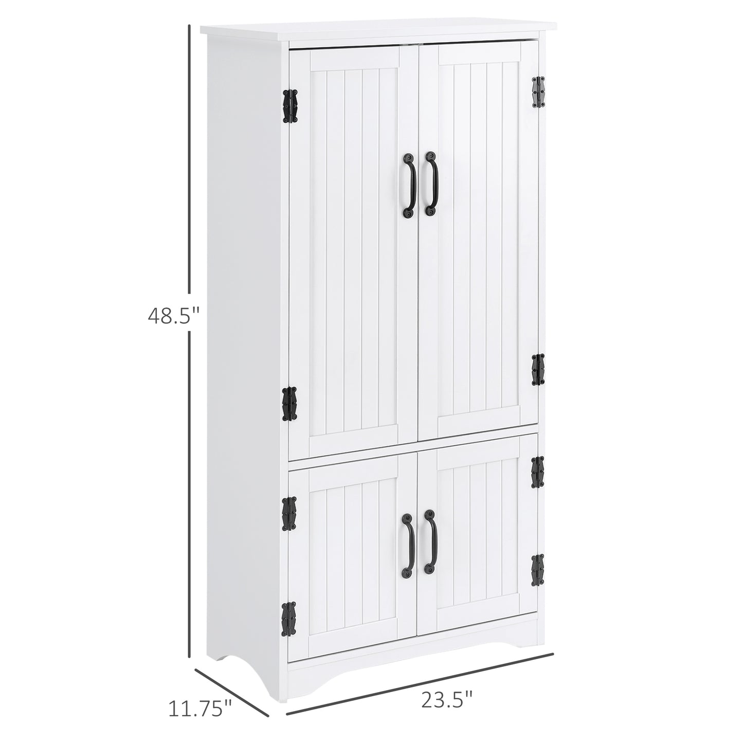 48" 4-Door Storage Cabinet Multi-Storey Large Space Pantry with Adjustable Shelves White
