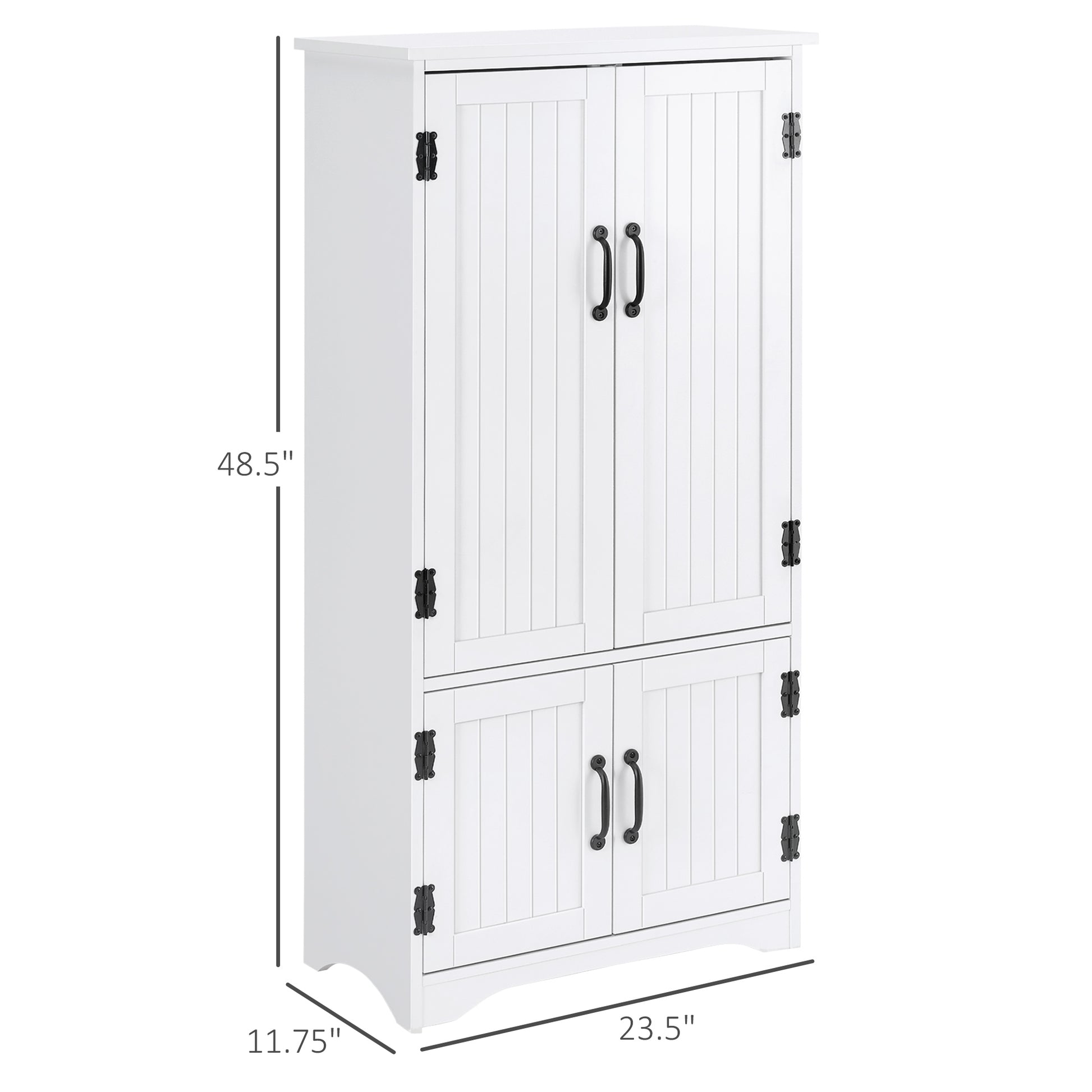 48" 4-Door Storage Cabinet Multi-Storey Large Space Pantry with Adjustable Shelves White