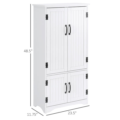 48" 4-Door Storage Cabinet Multi-Storey Large Space Pantry with Adjustable Shelves White