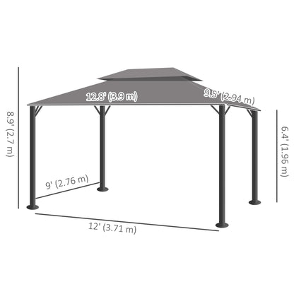 13' x 10' Patio Gazebo Canopy with 2-Tier Polyester Roof, Vented Mesh Sidewall & Strong Aluminum Frame, Medium Grey