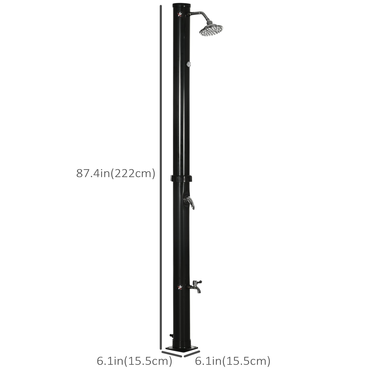 5.3 Gallons Solar Shower with Rotating Rainfall, Temperature Adjustment, 2 Section Outdoor Shower for Backyard, Black