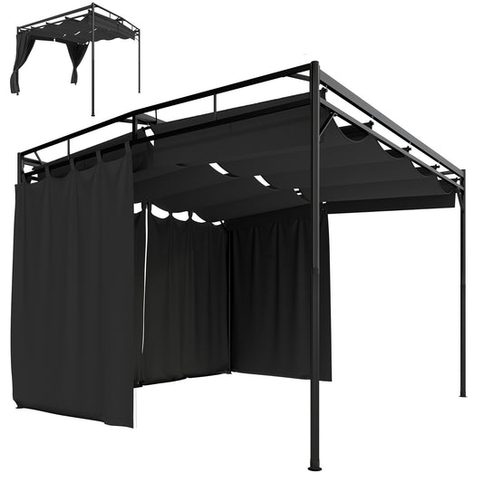 10' x 10' Retractable Pergola Canopy, Outdoor Pergola with Curtains, Metal Garden Gazebo Sun Shade Shelter for Patio