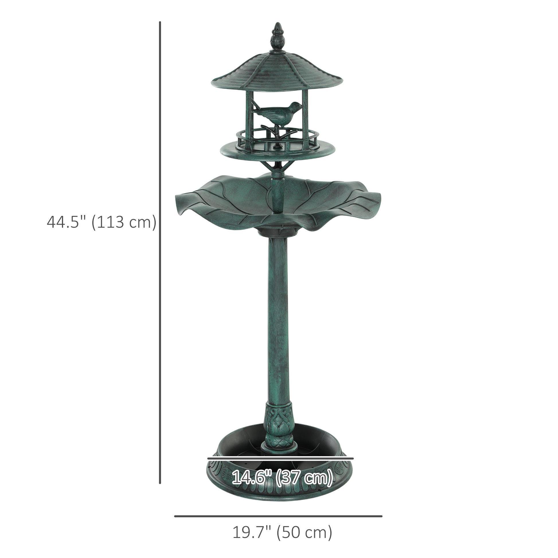 3-in-1 Garden Bird Bath Bowl Pedastal with Large Water Basin, Bird Feeder & Underneath Flower Planter, Green