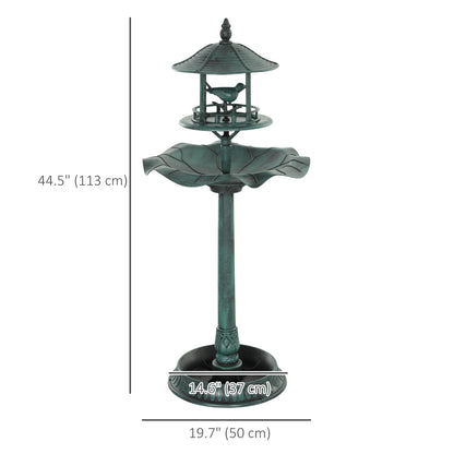3-in-1 Garden Bird Bath Bowl Pedastal with Large Water Basin, Bird Feeder & Underneath Flower Planter, Green