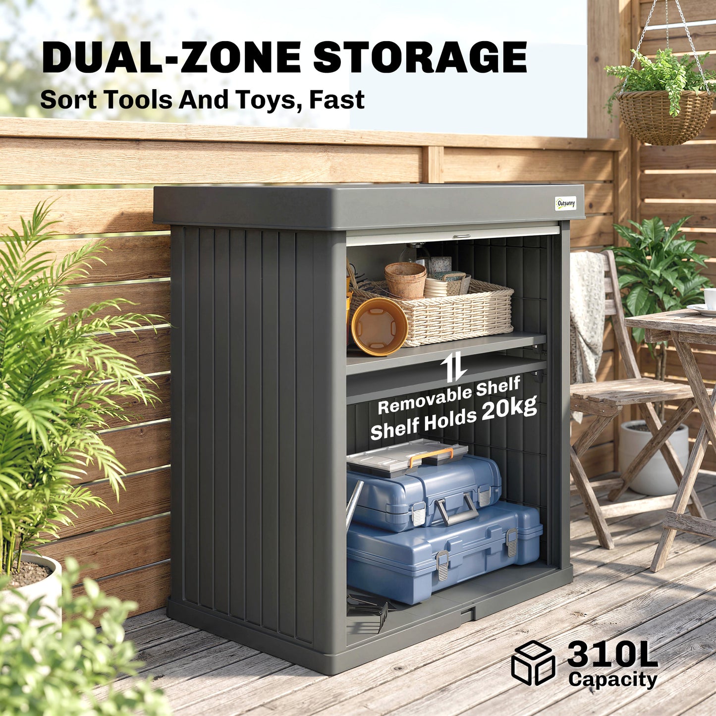 82 Gallon Outdoor Storage Cabinet, UV Resistant Garden Storage Container for Patio, Porch, Poolside, Grey