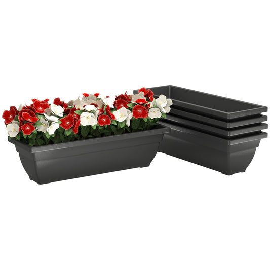 Long Rectangular Flower Plant Pots, 5 Pack 23 Inches Window Boxes Planters for Windowsill, Garden, Black