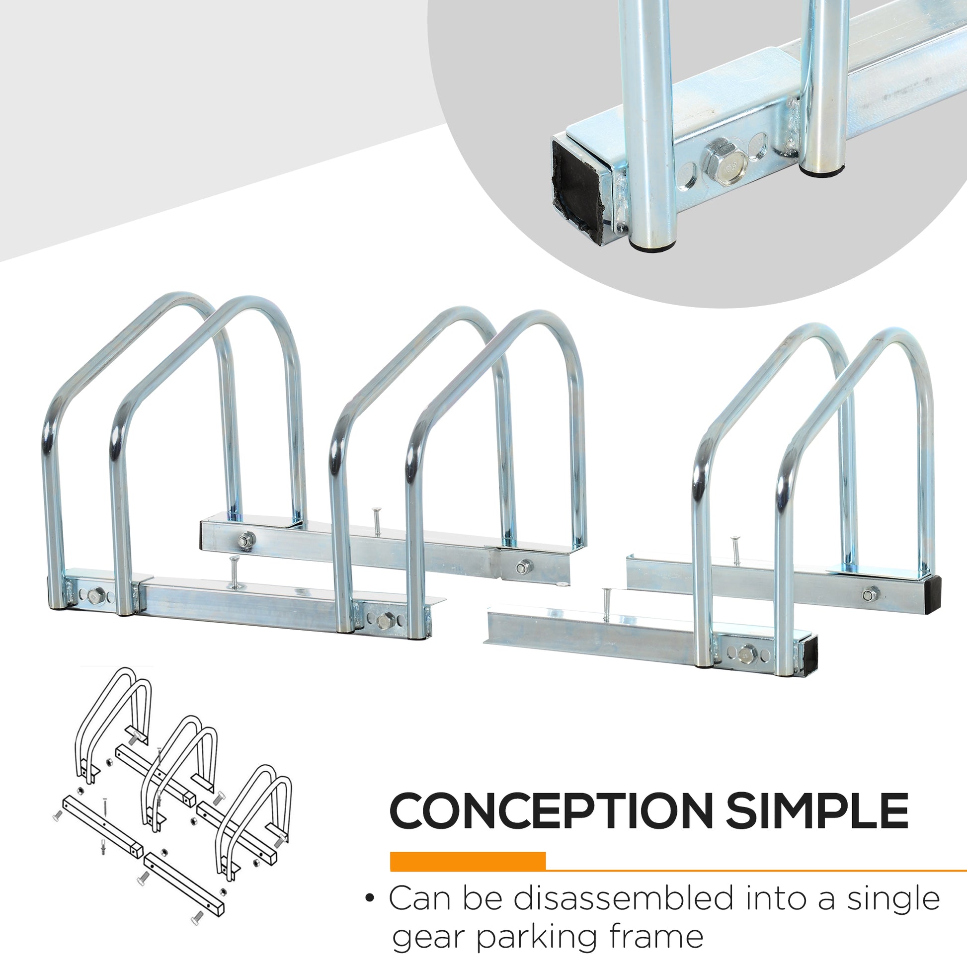 3-Bike Bicycle Floor Parking Rack Cycling Storage Stand Ground Mount Garage Organizer for Indoor and Outdoor Use Silver