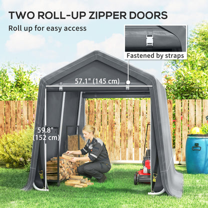 7.9' x 6.6' Garden Storage Tent, Patio Storage Shelter w/ Metal Frame and Double Zipper Doors, Dark Grey