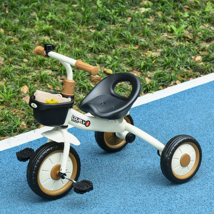 Qaba Tricycle for Toddler 2-5 Year Old Girls and Boys, Toddler Bike with Adjustable Seat, Basket, Bell, White