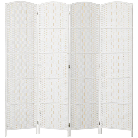 6ft Folding Room Divider, 4 Panel Wall Partition with Wooden Frame for Bedroom, Home Office, White